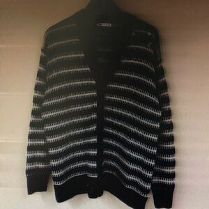 Men's Black and White Striped Sweater